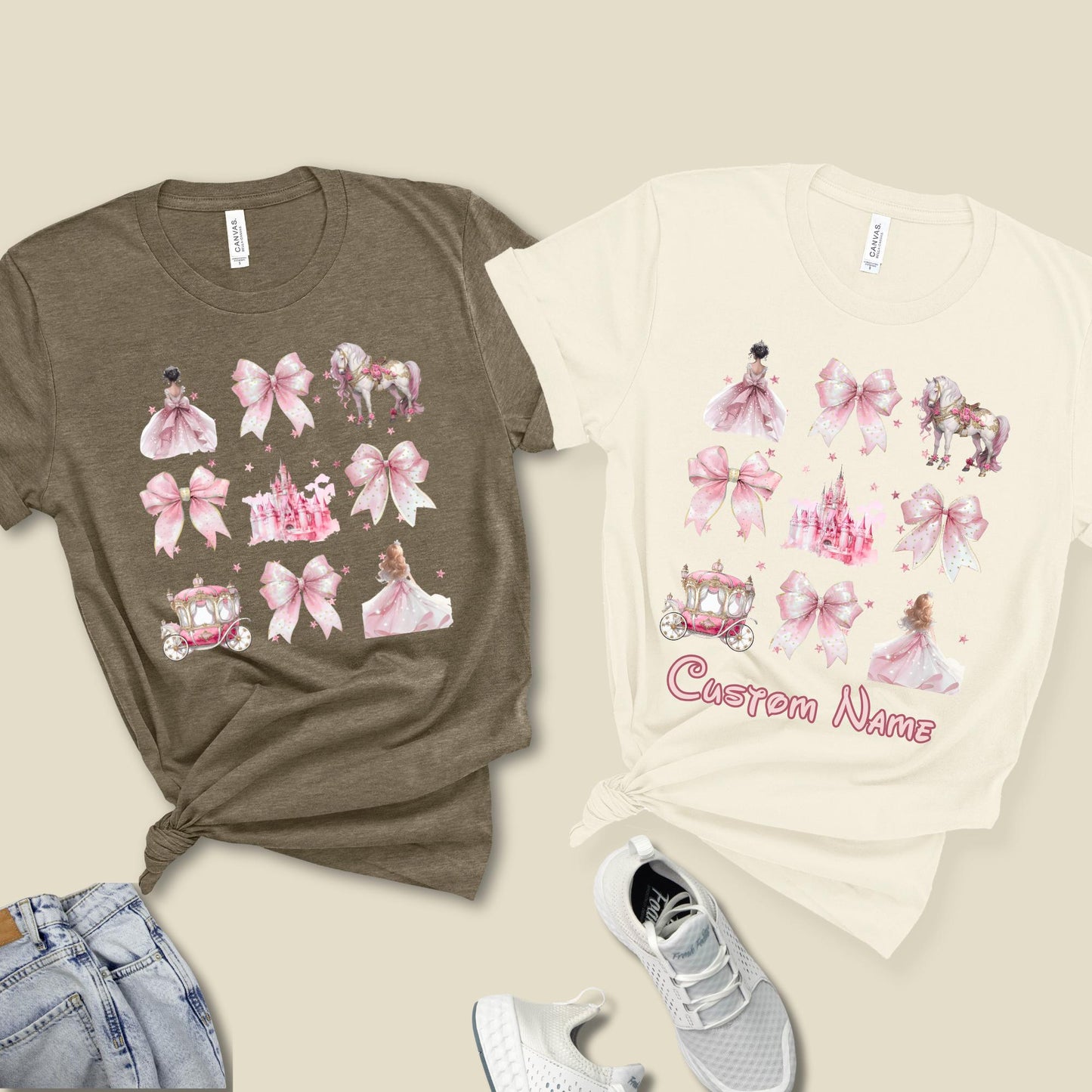 Personalized Disney Cinderella Watercolor Coquette Bow Shirts, Magic Kingdom Disneyland Family Trip Tee, Custom Princess Shirt
