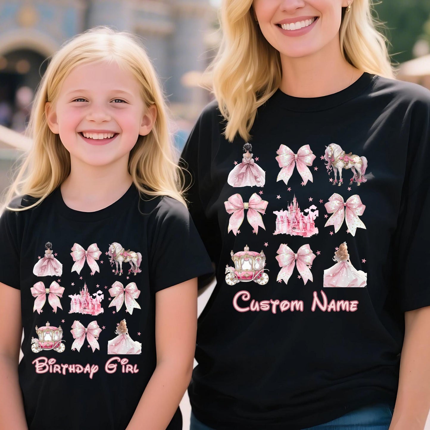 Personalized Disney Cinderella Watercolor Coquette Bow Shirts, Magic Kingdom Disneyland Family Trip Tee, Custom Princess Shirt