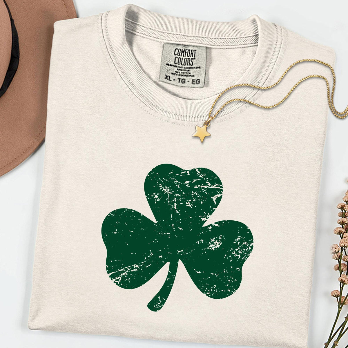Comfort Colors® Lucky Shamrock Graphic Tee, Retro St Patrick’s Day Shirt for Women, Funny Irish Vibes Top, Clover Festival Outfit