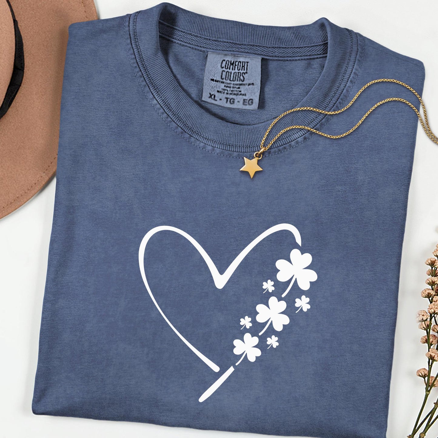Comfort Colors® Heart Shamrock Graphic Shirt, Lucky Irish Tee for Women, Clover Heart St Patrick’s Day Top, Festive Paddy’s Outfit