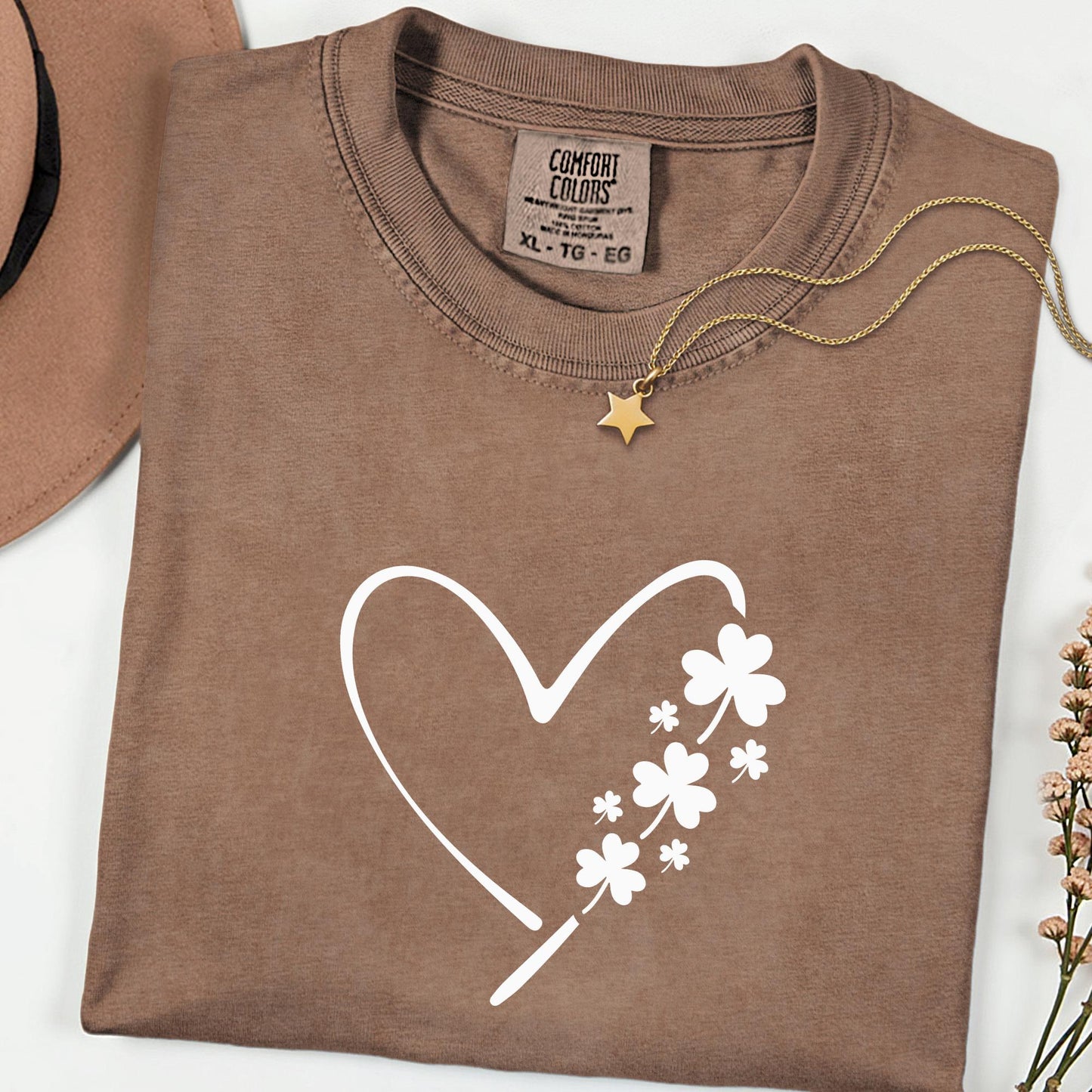 Comfort Colors® Heart Shamrock Graphic Shirt, Lucky Irish Tee for Women, Clover Heart St Patrick’s Day Top, Festive Paddy’s Outfit