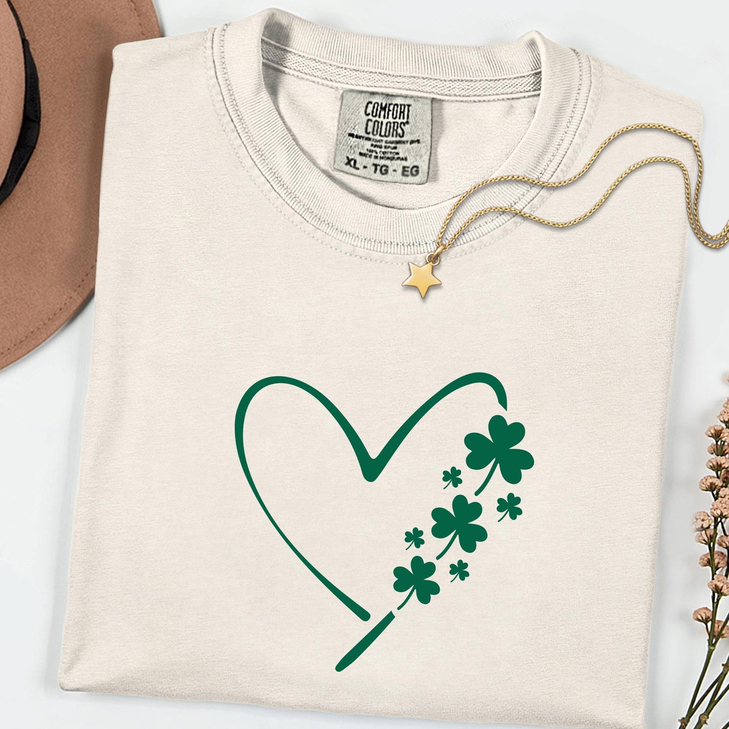 Comfort Colors® Heart Shamrock Graphic Shirt, Lucky Irish Tee for Women, Clover Heart St Patrick’s Day Top, Festive Paddy’s Outfit