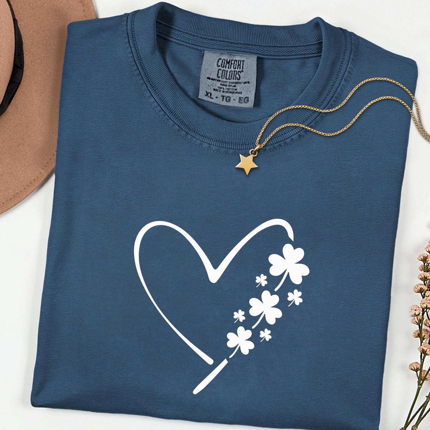 Comfort Colors® Heart Shamrock Graphic Shirt, Lucky Irish Tee for Women, Clover Heart St Patrick’s Day Top, Festive Paddy’s Outfit