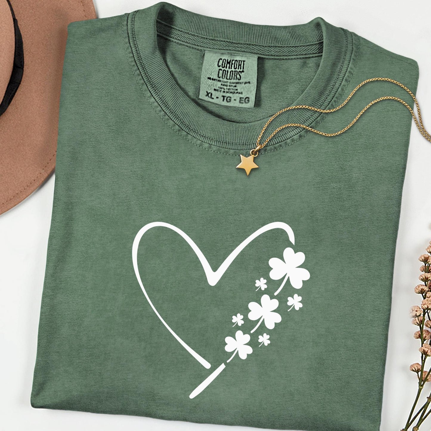 Comfort Colors® Heart Shamrock Graphic Shirt, Lucky Irish Tee for Women, Clover Heart St Patrick’s Day Top, Festive Paddy’s Outfit