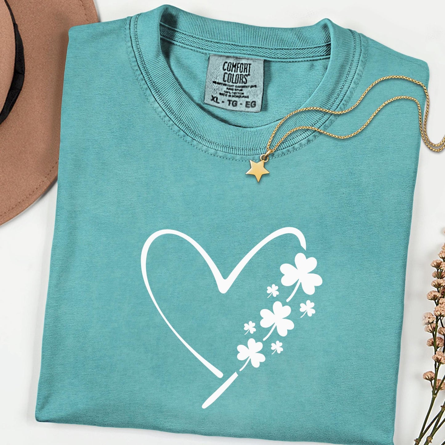 Comfort Colors® Heart Shamrock Graphic Shirt, Lucky Irish Tee for Women, Clover Heart St Patrick’s Day Top, Festive Paddy’s Outfit