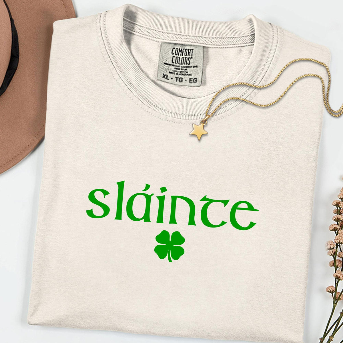 Comfort Colors® Retro Sláinte Graphic Tee, Women’s St. Patrick’s Day Shirt, Lucky Clover Irish Design, Fun Paddy’s Day Gift