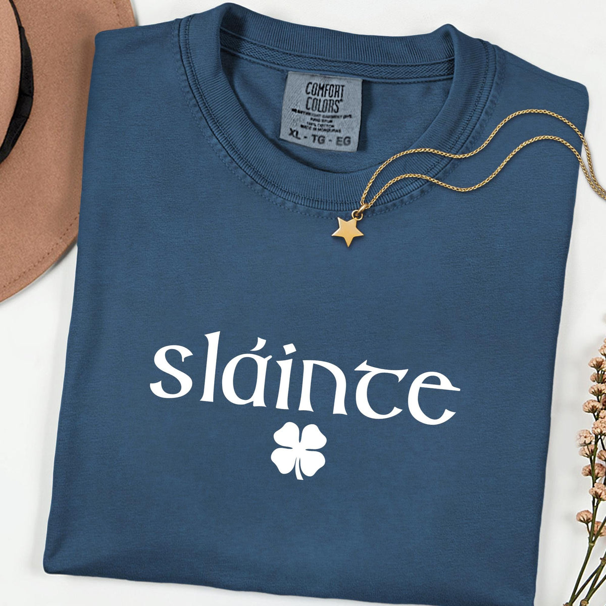 Comfort Colors® Retro Sláinte Graphic Tee, Women’s St. Patrick’s Day Shirt, Lucky Clover Irish Design, Fun Paddy’s Day Gift