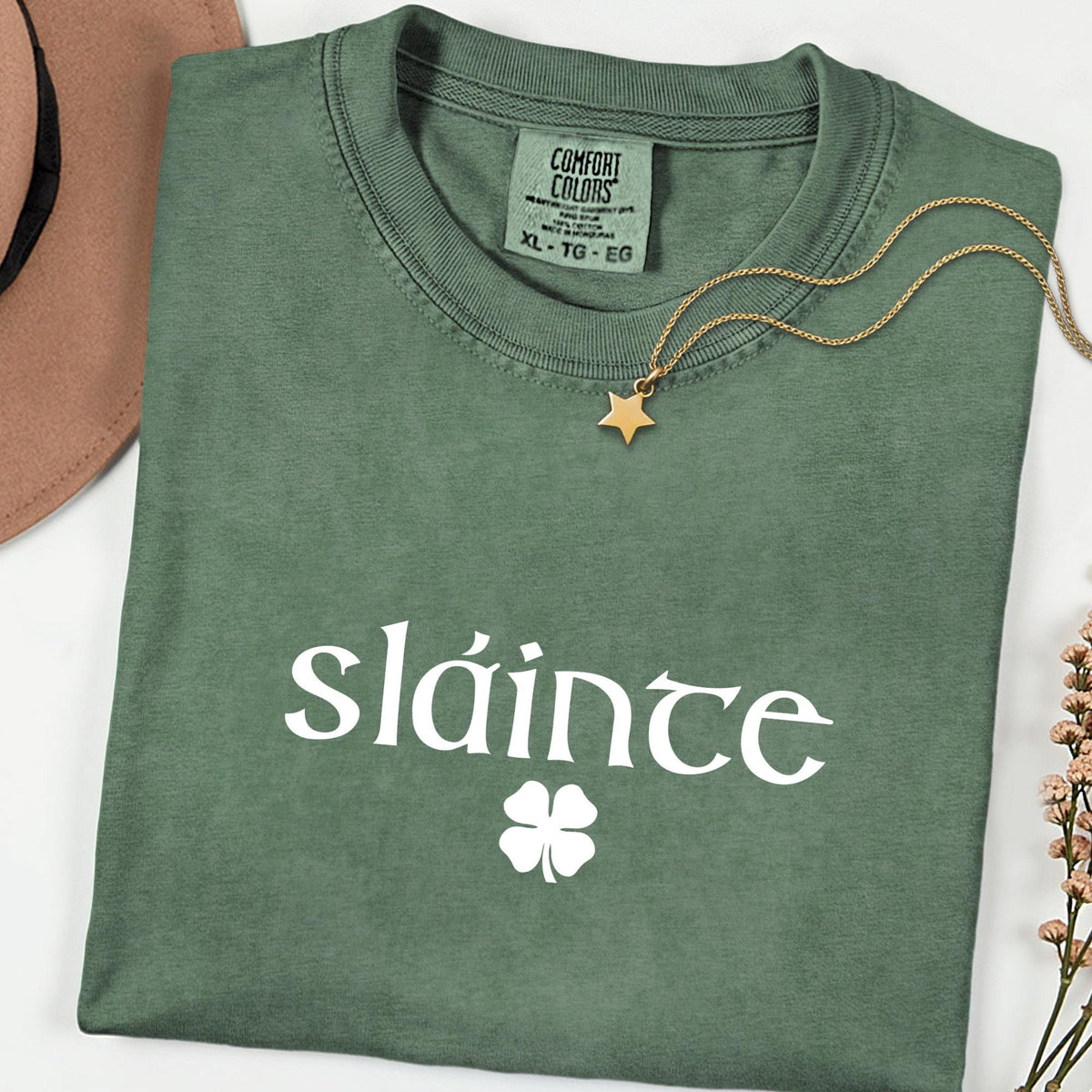 Comfort Colors® Retro Sláinte Graphic Tee, Women’s St. Patrick’s Day Shirt, Lucky Clover Irish Design, Fun Paddy’s Day Gift