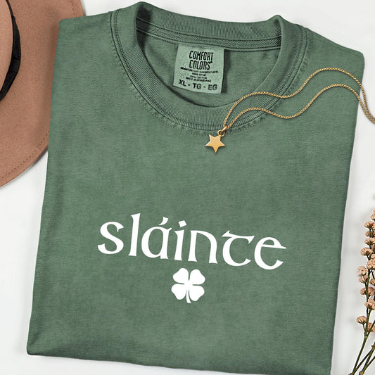 Comfort Colors® Retro Sláinte Graphic Tee, Women’s St. Patrick’s Day Shirt, Lucky Clover Irish Design, Fun Paddy’s Day Gift