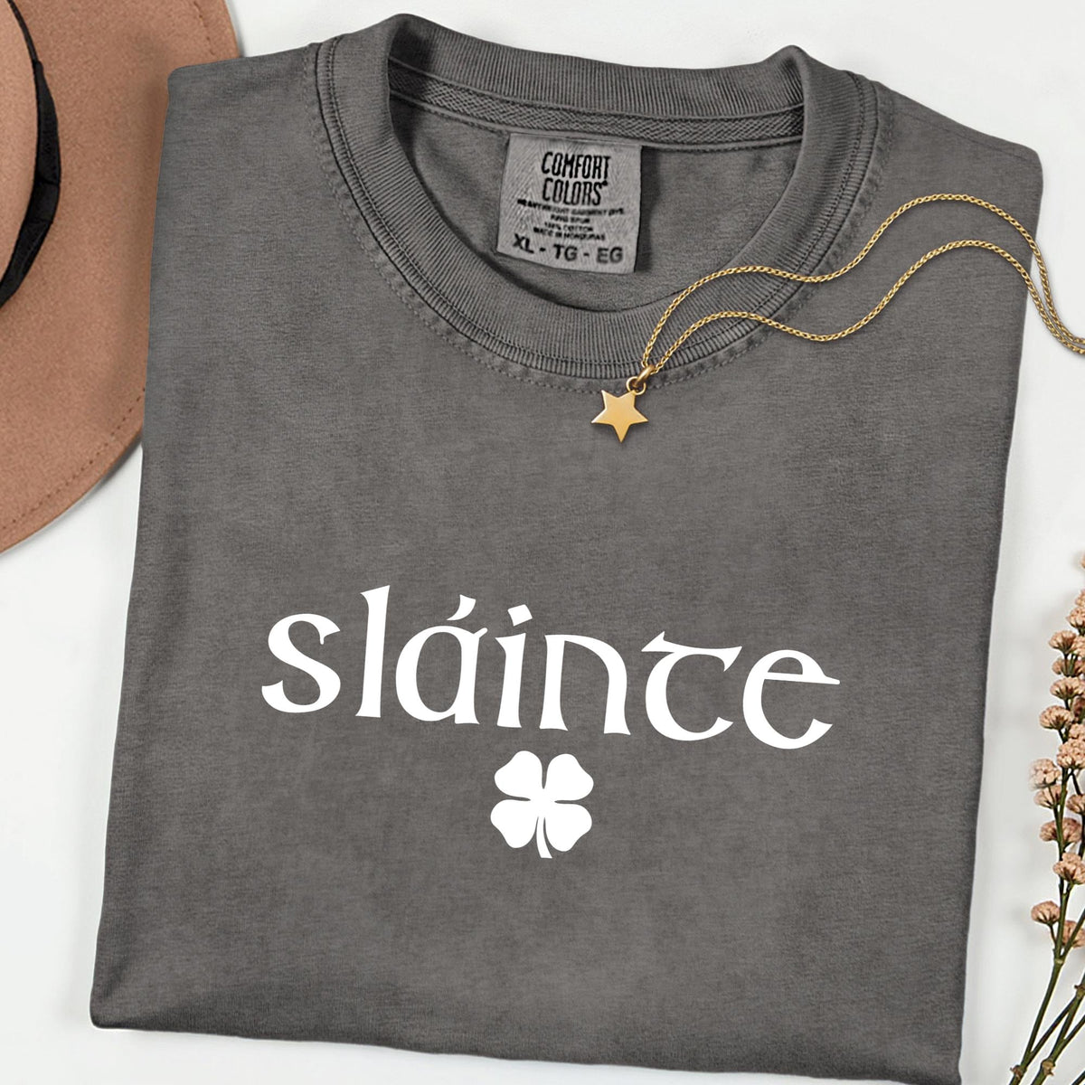Comfort Colors® Retro Sláinte Graphic Tee, Women’s St. Patrick’s Day Shirt, Lucky Clover Irish Design, Fun Paddy’s Day Gift