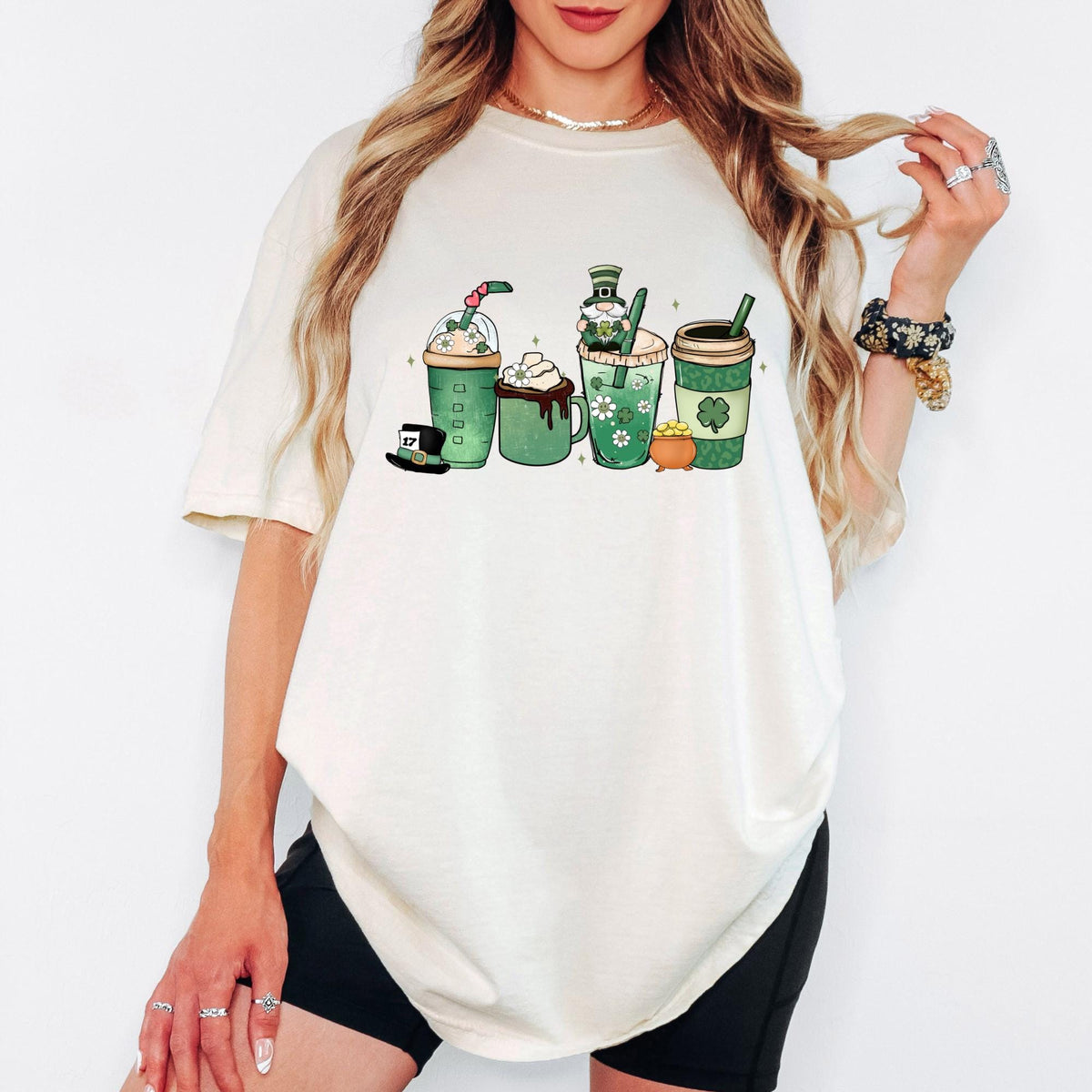Comfort Colors® Women’s St. Patrick’s Day Coffee Shirt, Lucky A Latte Retro Shamrock Graphic Tee, Cute Irish Coffee Lover Gift