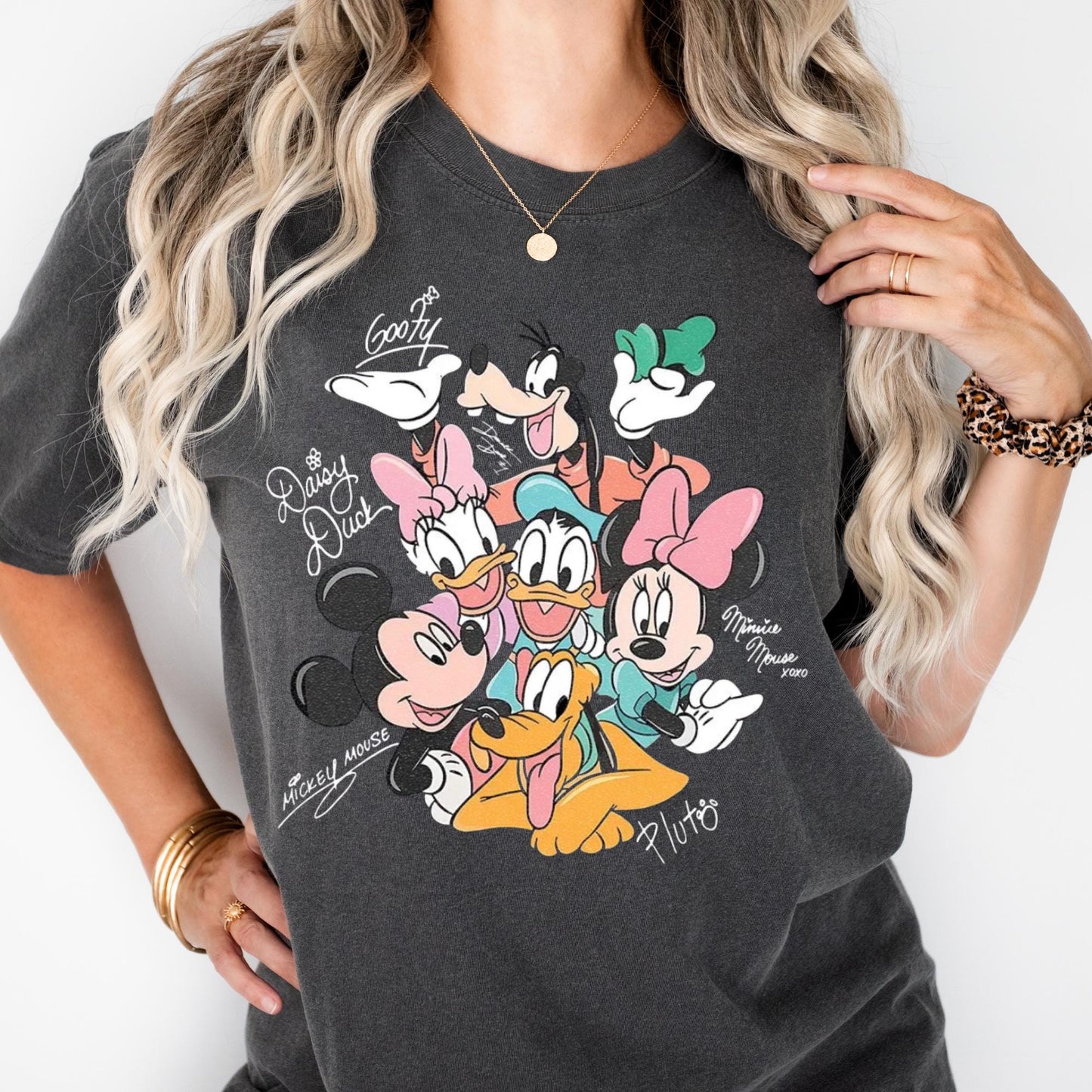 Comfort Colors® Mickey and Friends Signatures Shirt, Disney Characters Tee, Retro Mickey & Co Tshirt