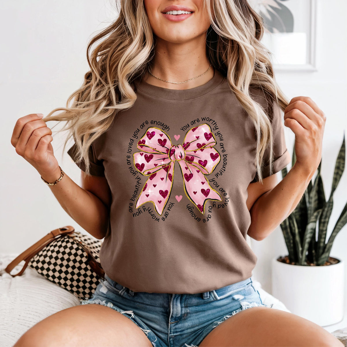 Comfort Colors Affirmation Bow Shirt, Self Love Graphic Tee, Pink Bow T-Shirt, Cute Positive Quote Top, Gift For Her