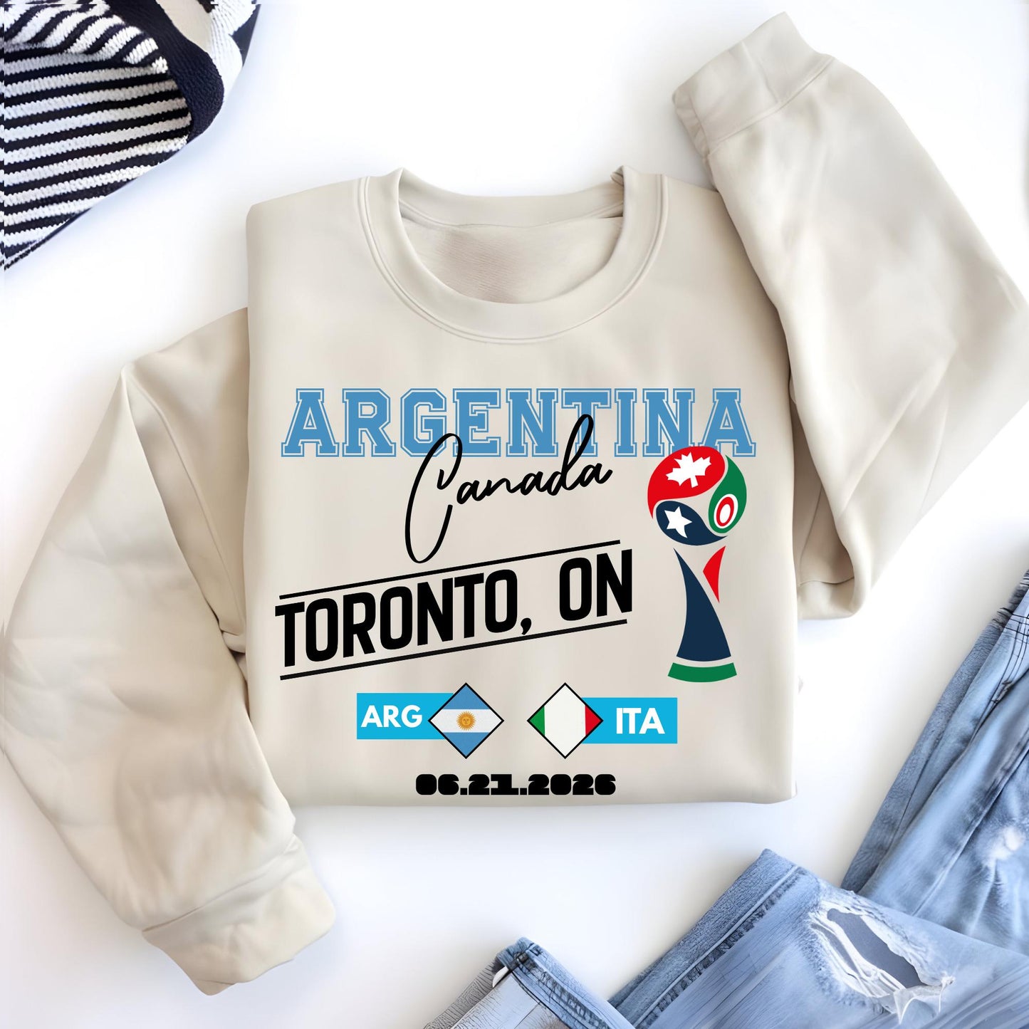 World Cup 2026 Sweatshirt, Custom Destination Sweat, Personalized Country Match Score United States Canada Mexico Hoodie