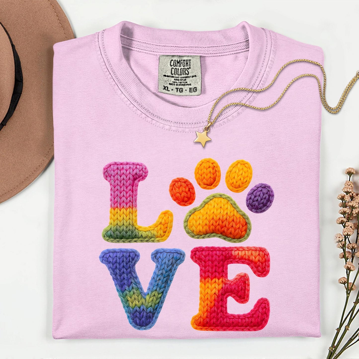 Comfort Colors® Custom Love Shirt, Faux Yarn Knitting Long Sleeve Tee Pet Lovers Valentine Gift