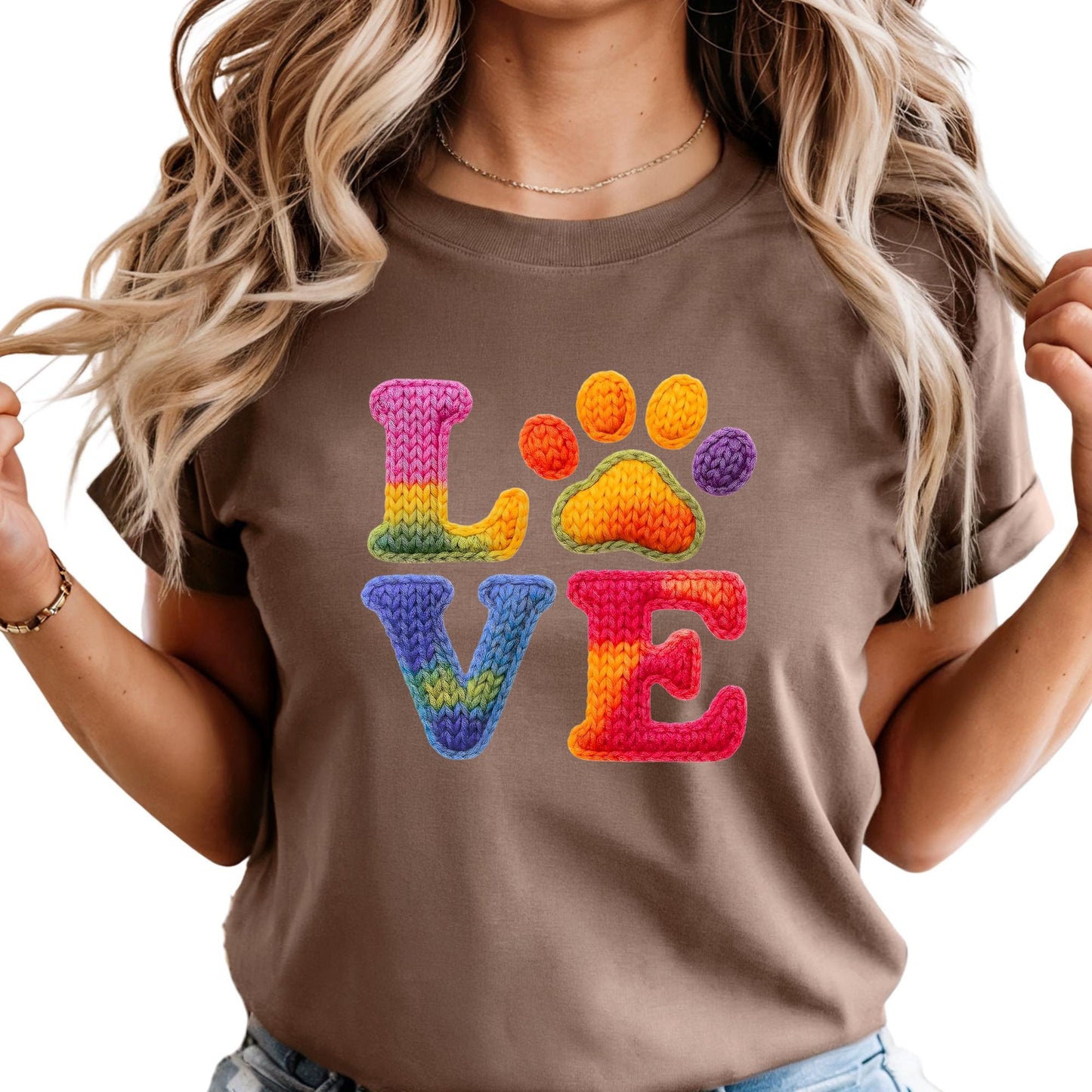 Comfort Colors® Custom Love Shirt, Faux Yarn Knitting Long Sleeve Tee Pet Lovers Valentine Gift