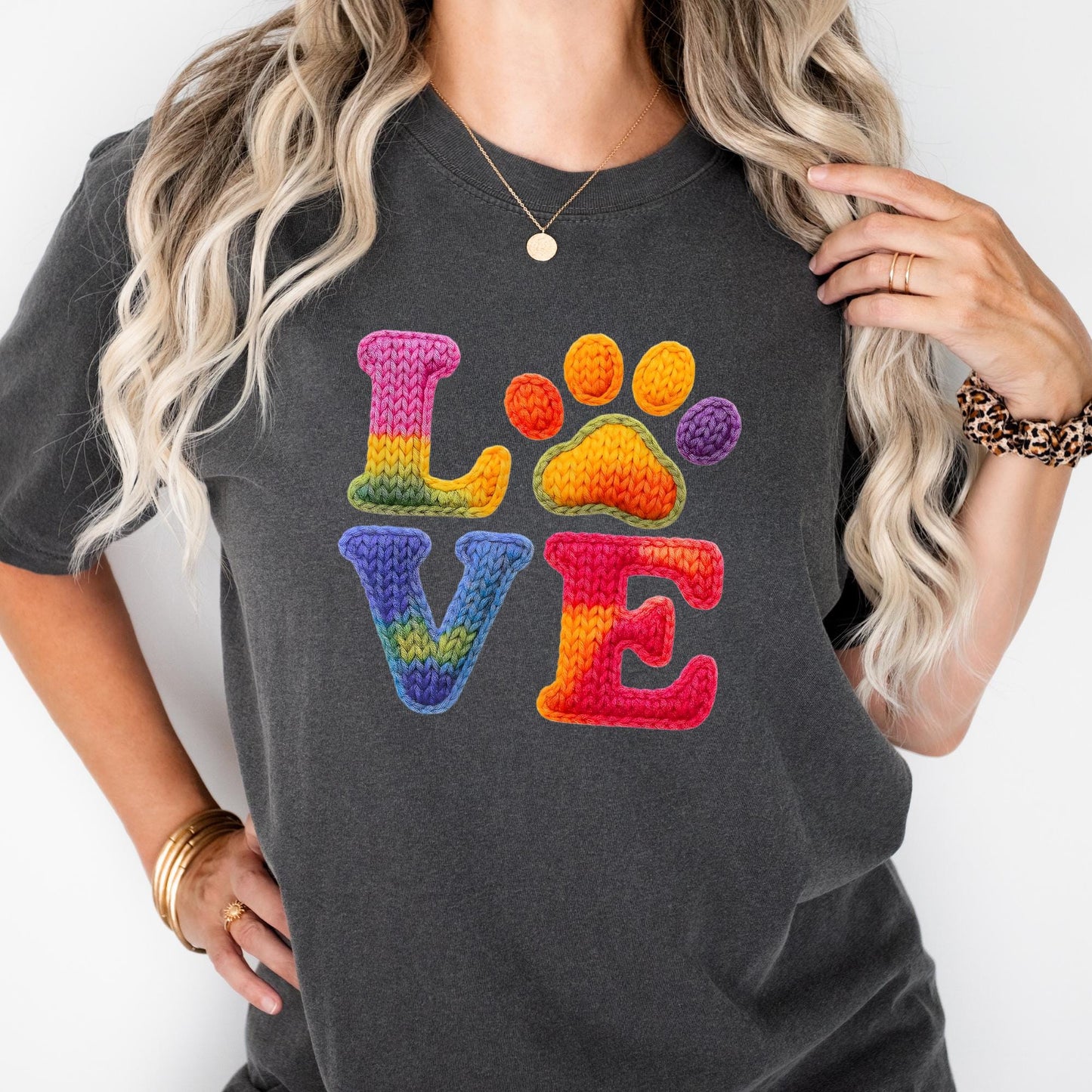 Comfort Colors® Custom Love Shirt, Faux Yarn Knitting Long Sleeve Tee Pet Lovers Valentine Gift