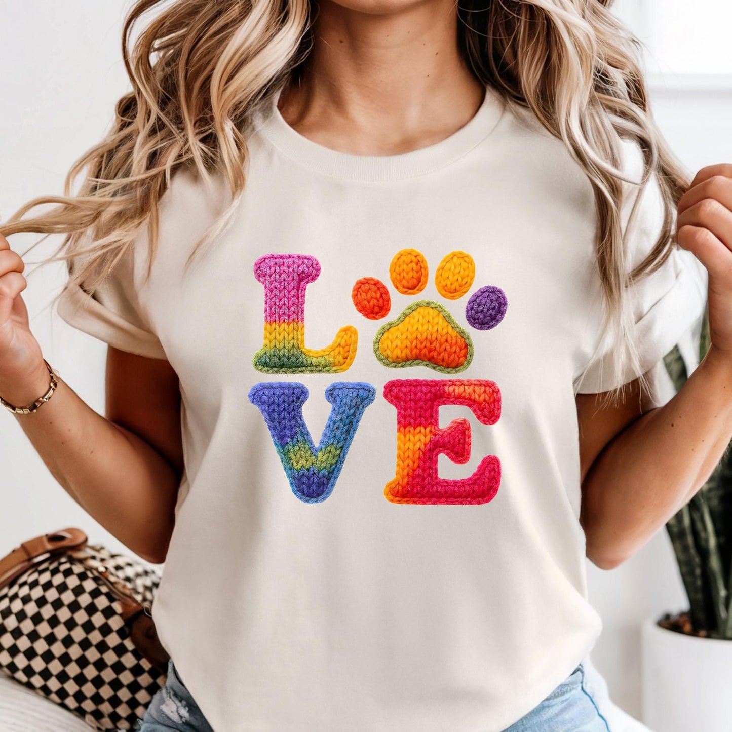 Comfort Colors® Custom Love Shirt, Faux Yarn Knitting Long Sleeve Tee Pet Lovers Valentine Gift