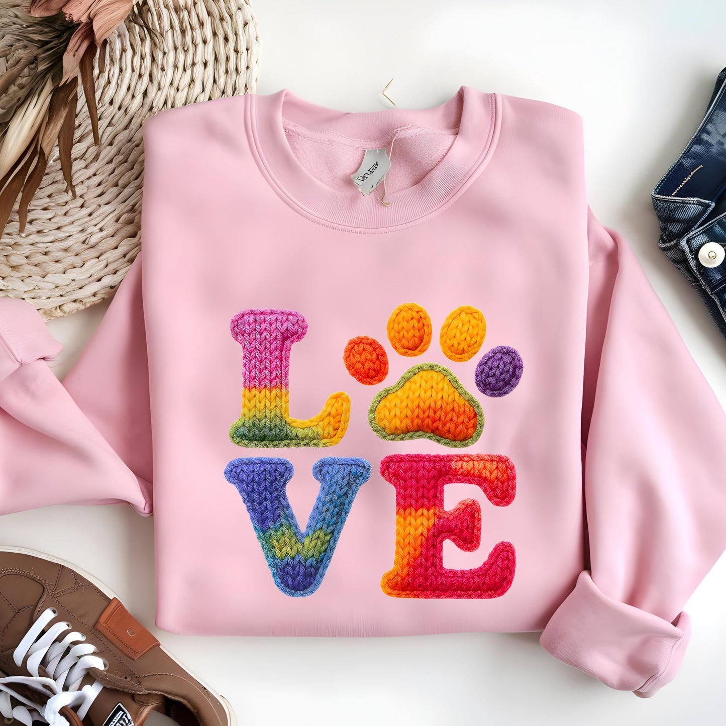 Custom Faux Yarn Love Sweatshirt Valentines Day Gift - Pet Lovers Knitting Hoodie Gifts For Her
