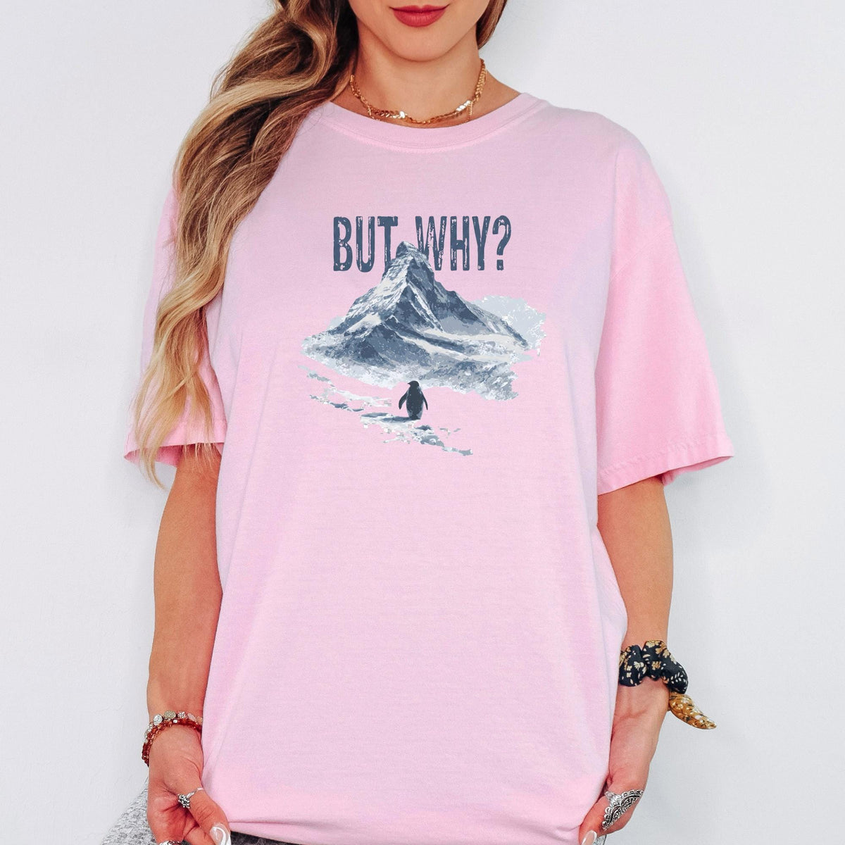 But Why Penguin Shirt, Funny Existential Quote Tee, Comfort Colors Graphic TShirt, Aesthetic Mountain Nature Top