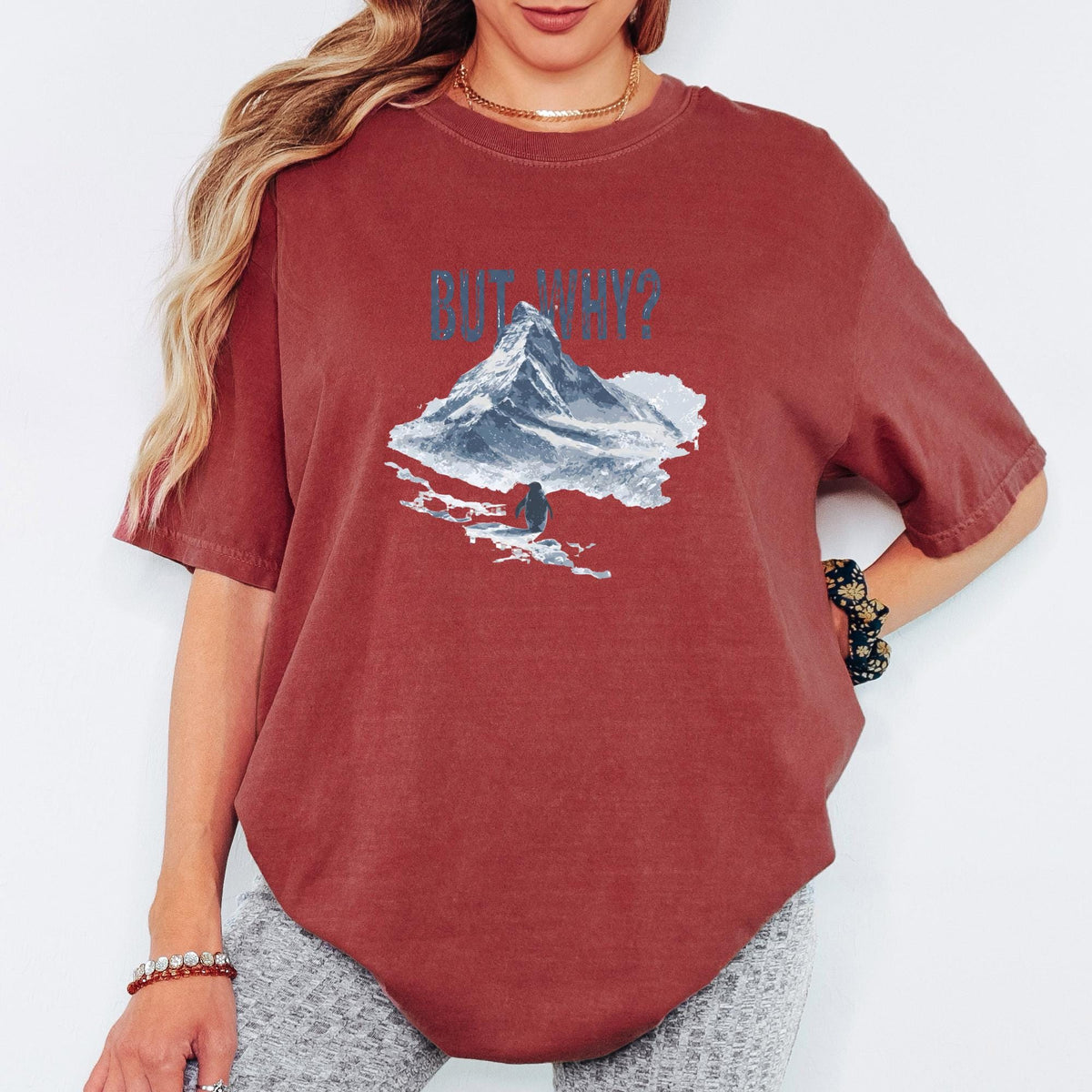 But Why Penguin Shirt, Funny Existential Quote Tee, Comfort Colors Graphic TShirt, Aesthetic Mountain Nature Top