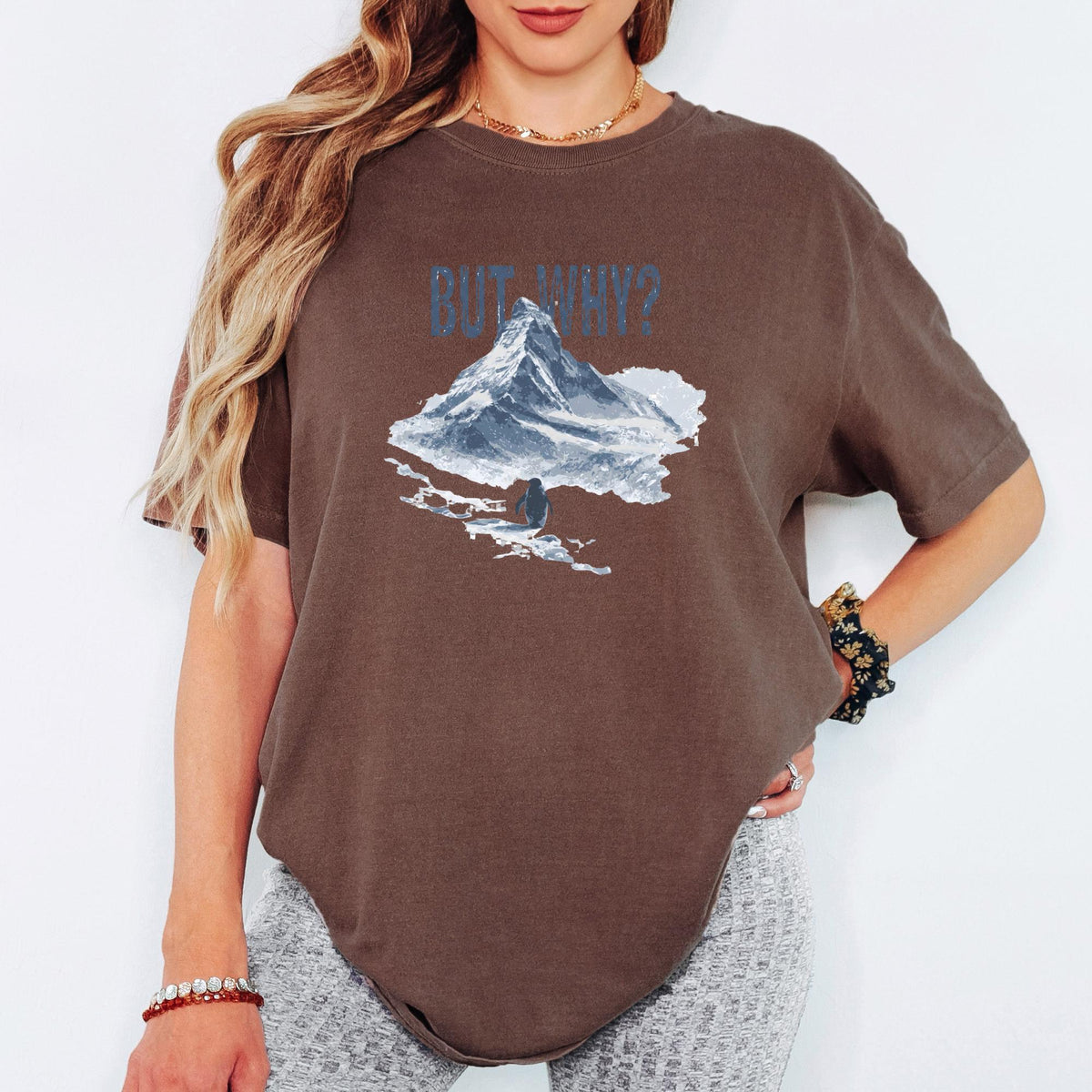 But Why Penguin Shirt, Funny Existential Quote Tee, Comfort Colors Graphic TShirt, Aesthetic Mountain Nature Top