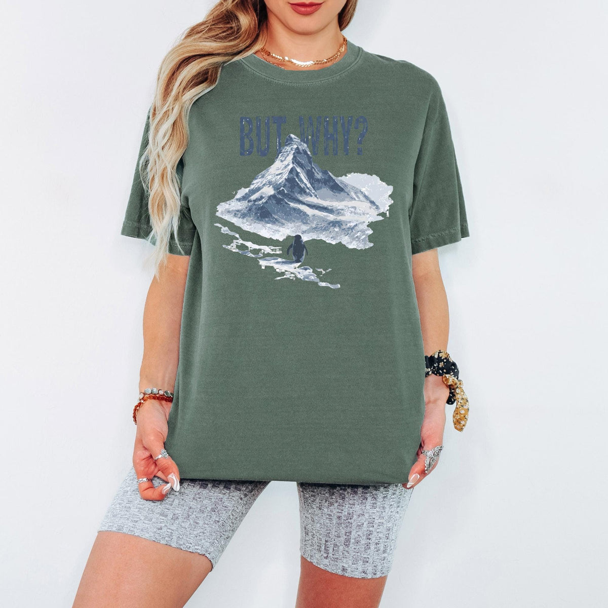 But Why Penguin Shirt, Funny Existential Quote Tee, Comfort Colors Graphic TShirt, Aesthetic Mountain Nature Top