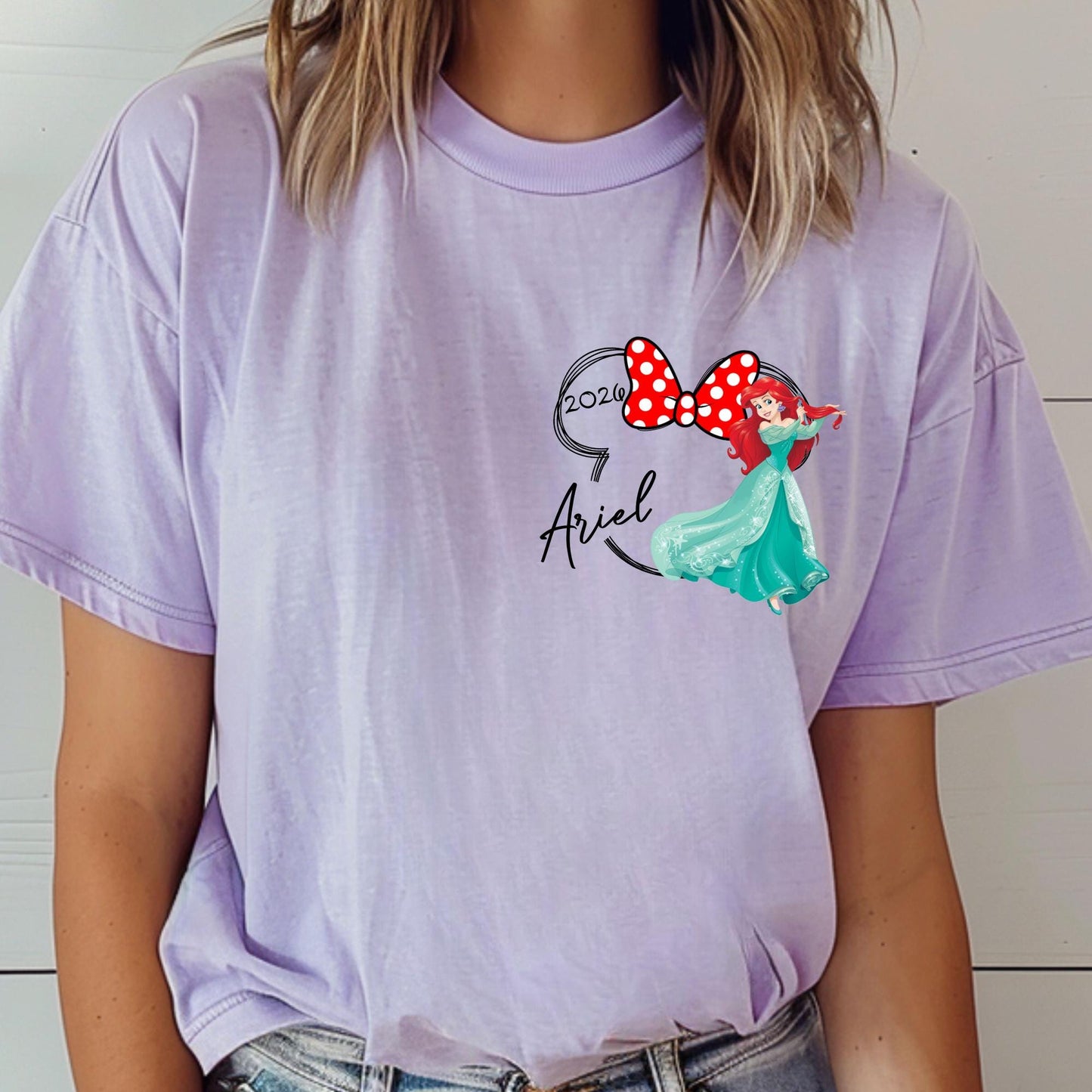 Disney Princess Bow Shirt Comfort Colors® Shirts - Coquette Disney Princess Tee, 2-Sided Disney Girl Trip Tees - Girls Tirp Tee