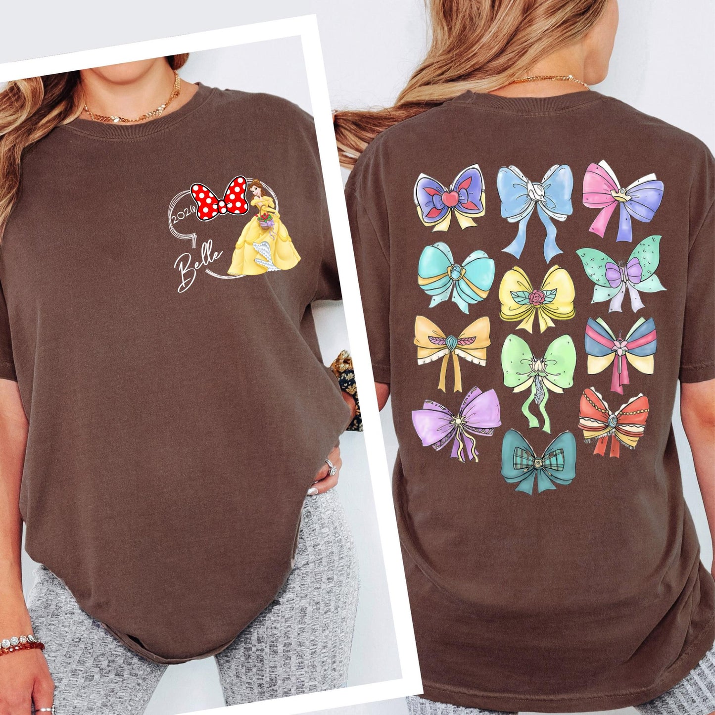 Disney Princess Bow Shirt Comfort Colors® Shirts - Coquette Disney Princess Tee, 2-Sided Disney Girl Trip Tees - Girls Tirp Tee
