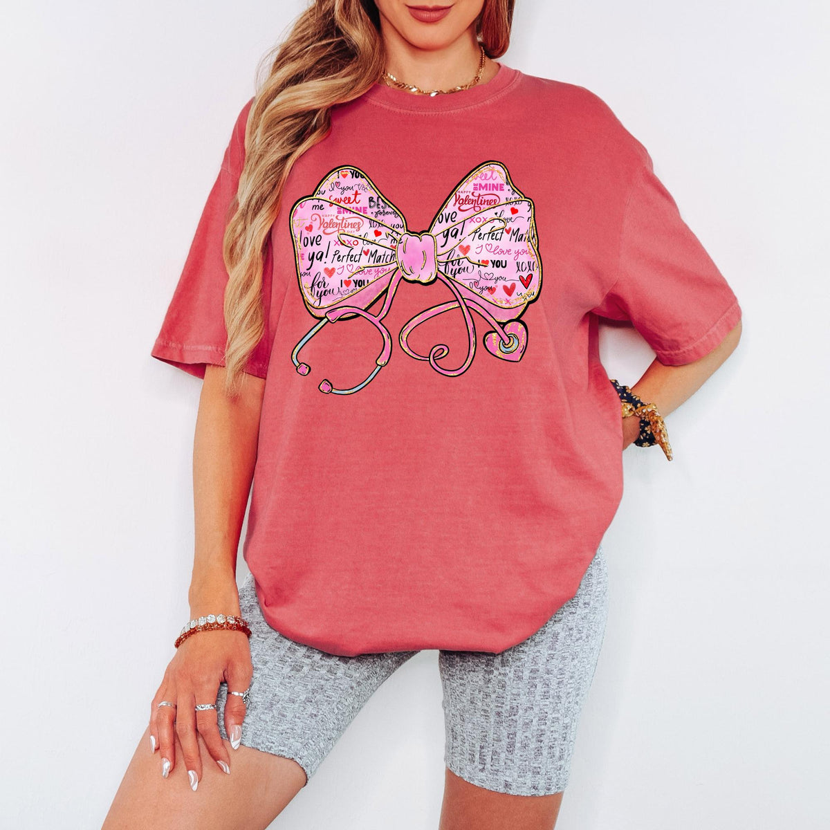 Comfort Colors®  Nurse Valentine’s Day Shirt, Coquette Stethoscope Bow Design, Cute ICU Nurse Valentine Gift, Nurse T shirt