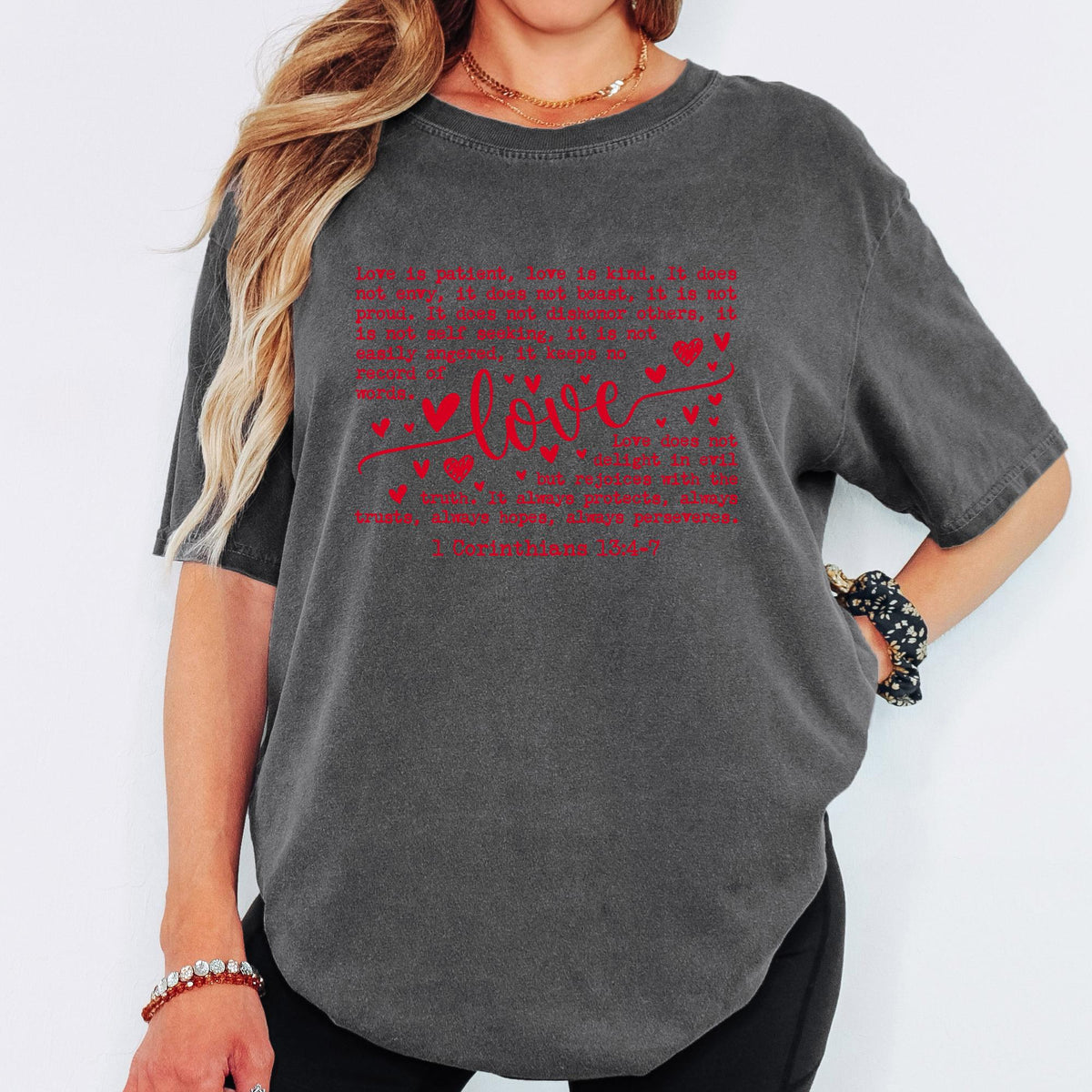 Comfort Colors® Christian Valentine Shirt, Love 1 Corinthians Graphic Tee, Vintage Heart Faith Design, Valentine Gift for Her