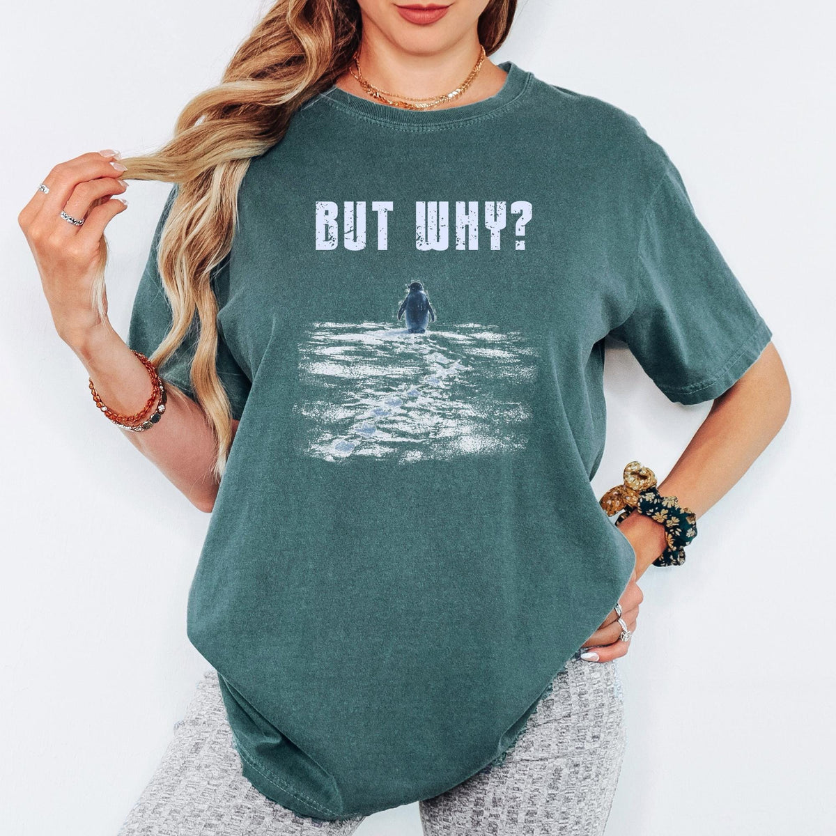 But Why Shirt, Funny Question Tee, Penguin Graphic Shirt, Minimal Humor T Shirt, Comfort Colors Unisex Tee