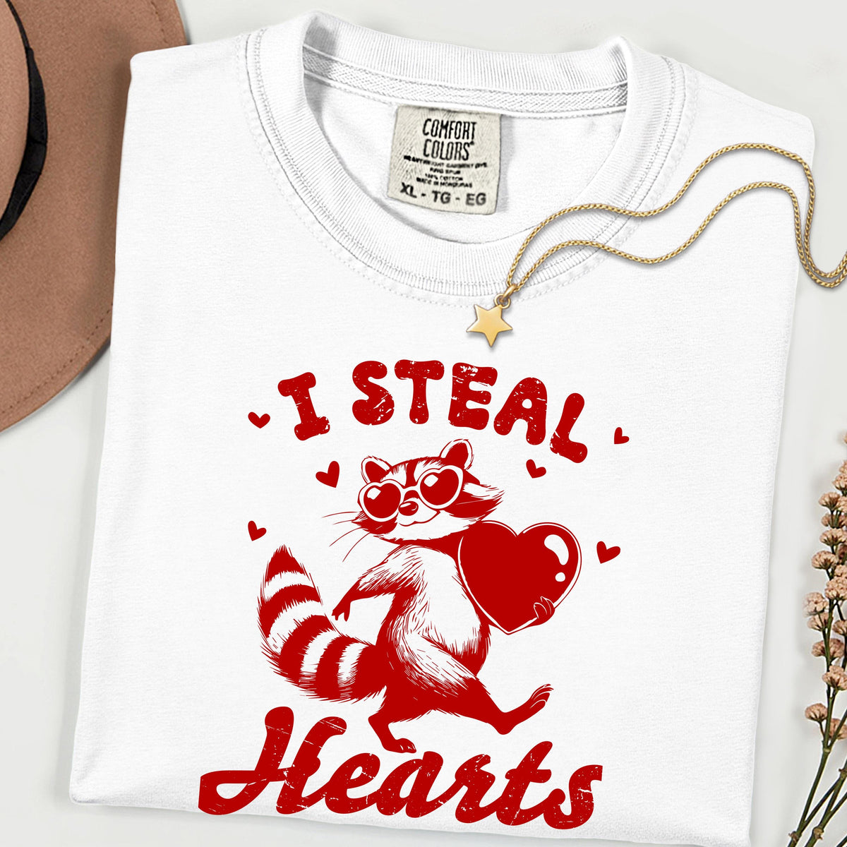 I Steal Hearts Shirt, Cute Raccoon Valentine Tee, Funny Love Graphic T Shirt, Comfort Colors Unisex Tee