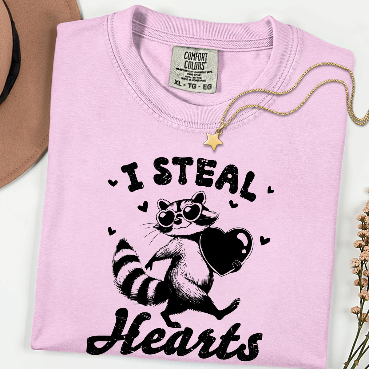 I Steal Hearts Shirt, Cute Raccoon Valentine Tee, Funny Love Graphic T Shirt, Comfort Colors Unisex Tee
