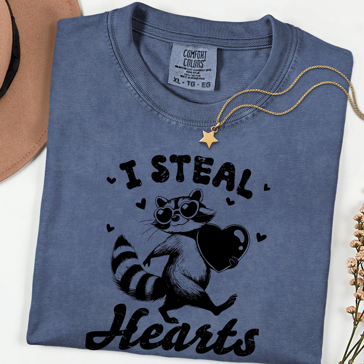 I Steal Hearts Shirt, Cute Raccoon Valentine Tee, Funny Love Graphic T Shirt, Comfort Colors Unisex Tee