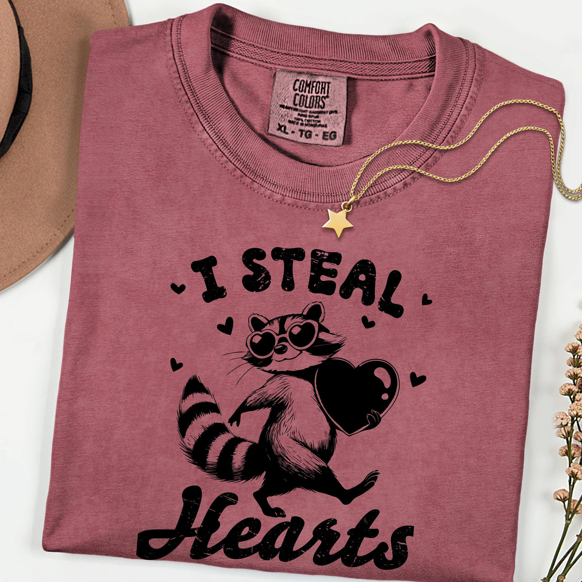I Steal Hearts Shirt, Cute Raccoon Valentine Tee, Funny Love Graphic T Shirt, Comfort Colors Unisex Tee