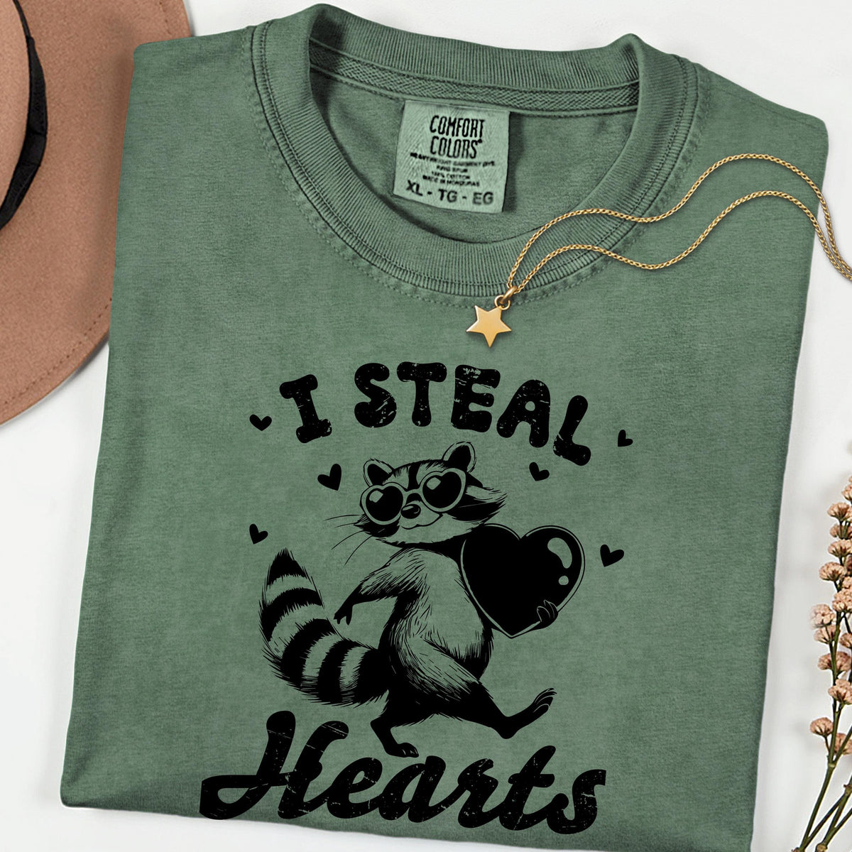 I Steal Hearts Shirt, Cute Raccoon Valentine Tee, Funny Love Graphic T Shirt, Comfort Colors Unisex Tee