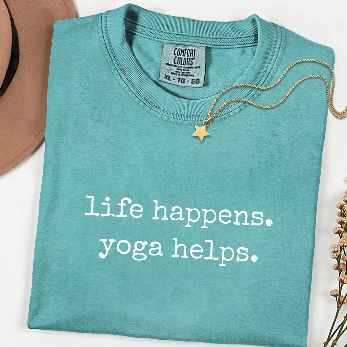Comfort Colors® Life Happens Tee, Sarcastic Stoner Gift, Unisex Marijuana Graphic Shirt