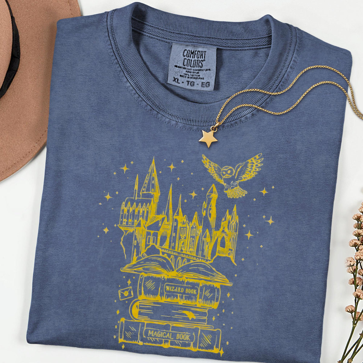 Wizard Castle Comfort Colors® Shirt, Magical Book Graphic Tee, Fantasy Owl T Shirt, Witchy Aesthetic Shirt, Cozy Book Lover Tee