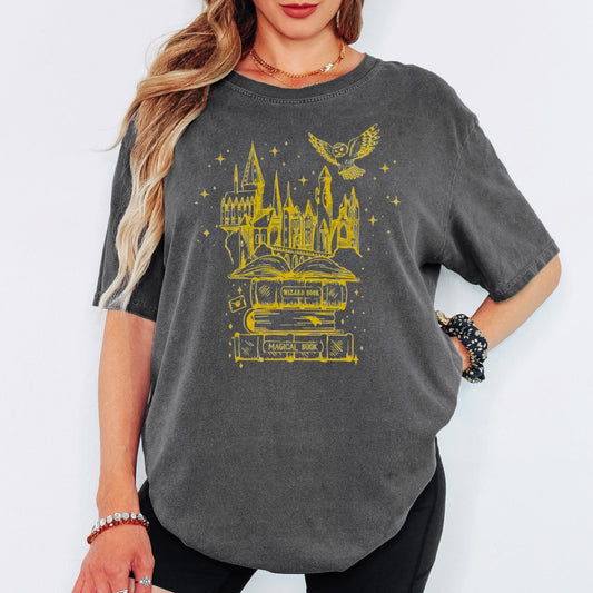 Wizard Castle Comfort Colors® Shirt, Magical Book Graphic Tee, Fantasy Owl T Shirt, Witchy Aesthetic Shirt, Cozy Book Lover Tee