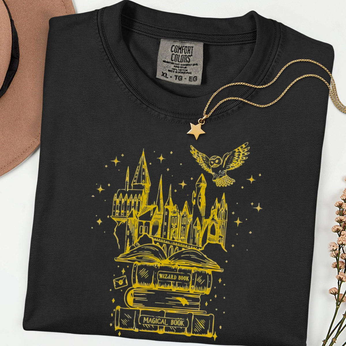 Wizard Castle Comfort Colors® Shirt, Magical Book Graphic Tee, Fantasy Owl T Shirt, Witchy Aesthetic Shirt, Cozy Book Lover Tee