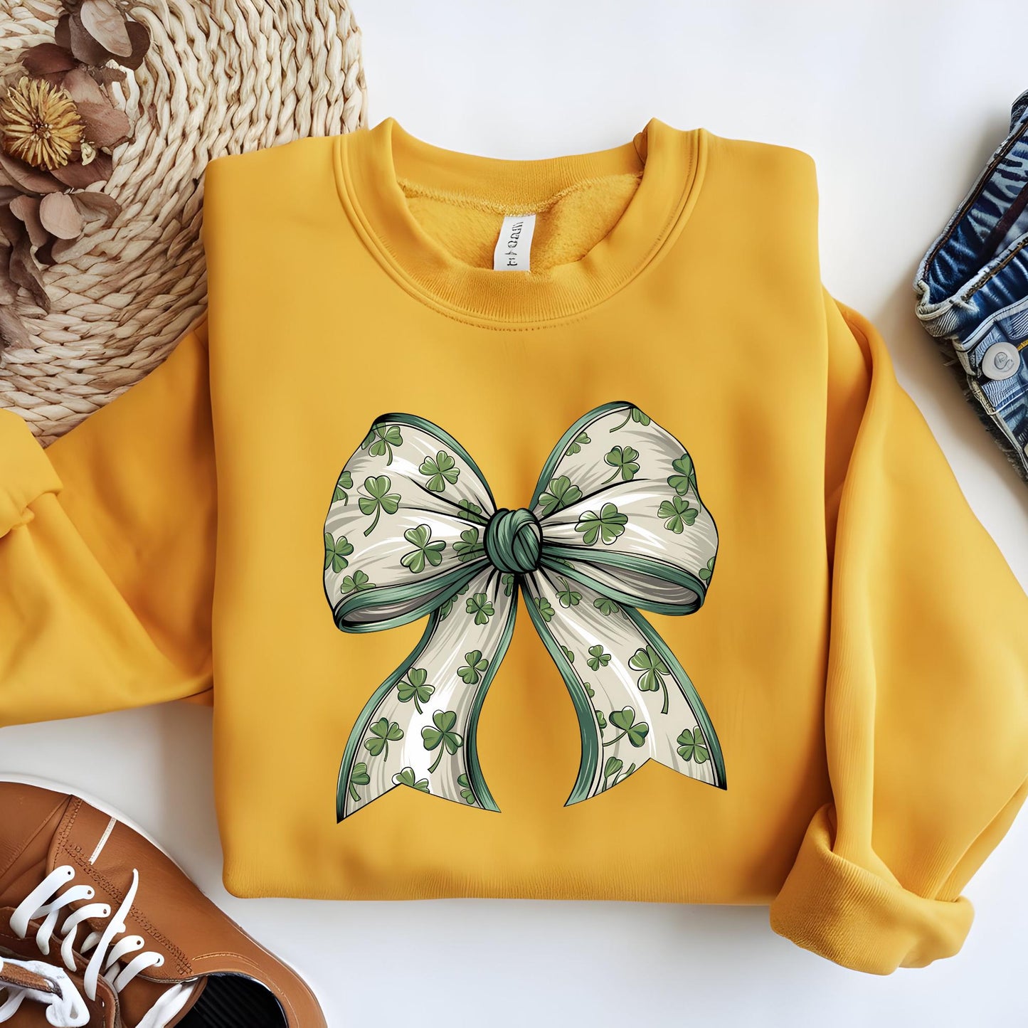 Coquette Bow St Patrick's Sweatshirt, St Patrick's Day Shirt, Lucky Shamrock Sweat, Women's St Patricks Gift, Irish Coquette Hoodie