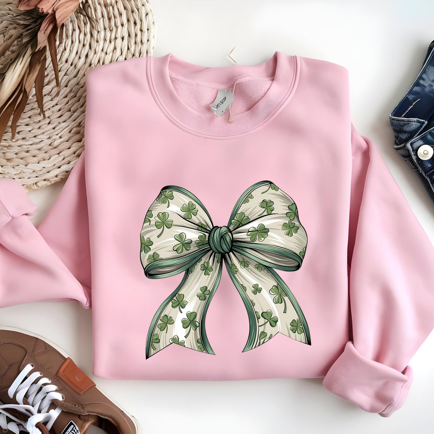 Coquette Bow St Patrick's Sweatshirt, St Patrick's Day Shirt, Lucky Shamrock Sweat, Women's St Patricks Gift, Irish Coquette Hoodie