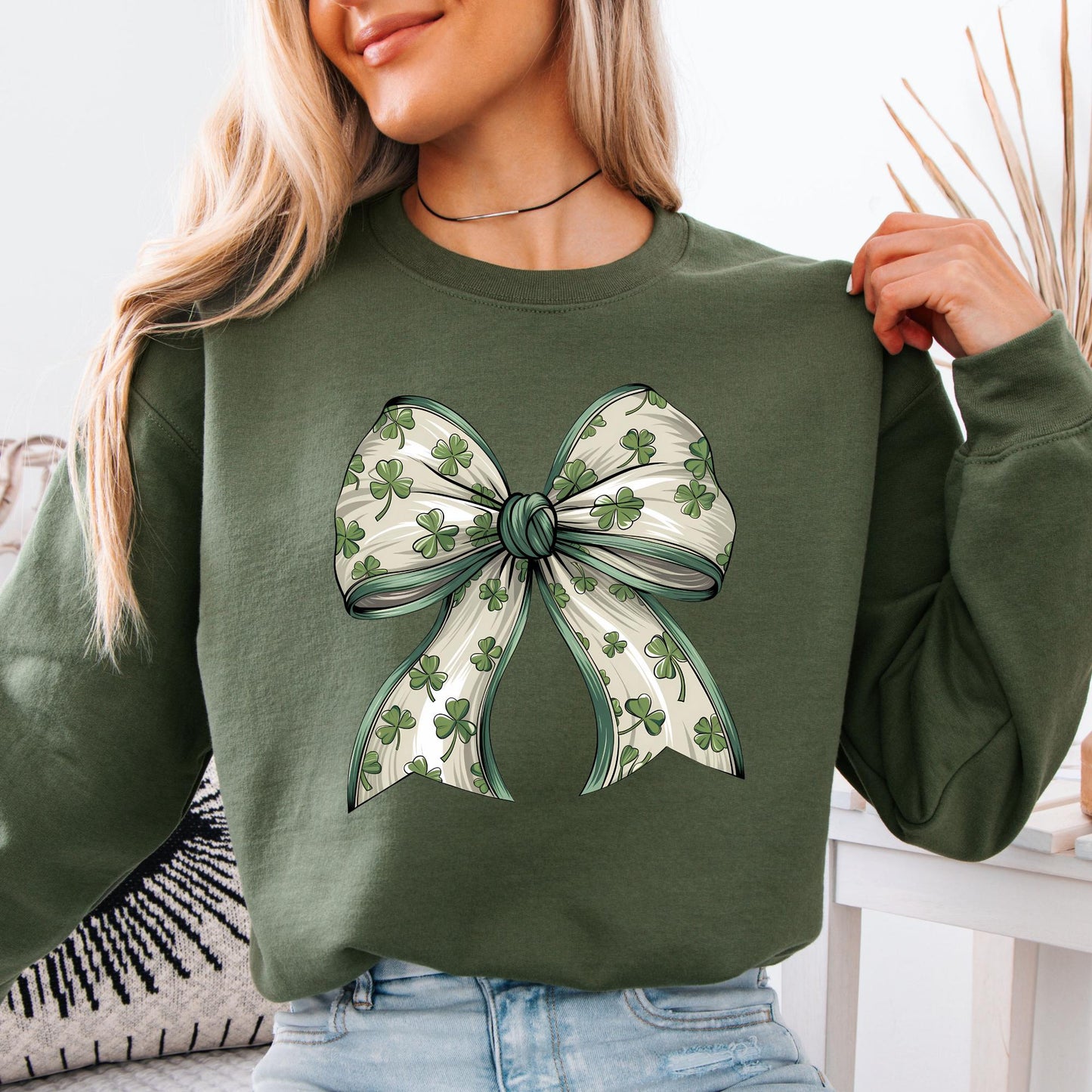 Coquette Bow St Patrick's Sweatshirt, St Patrick's Day Shirt, Lucky Shamrock Sweat, Women's St Patricks Gift, Irish Coquette Hoodie