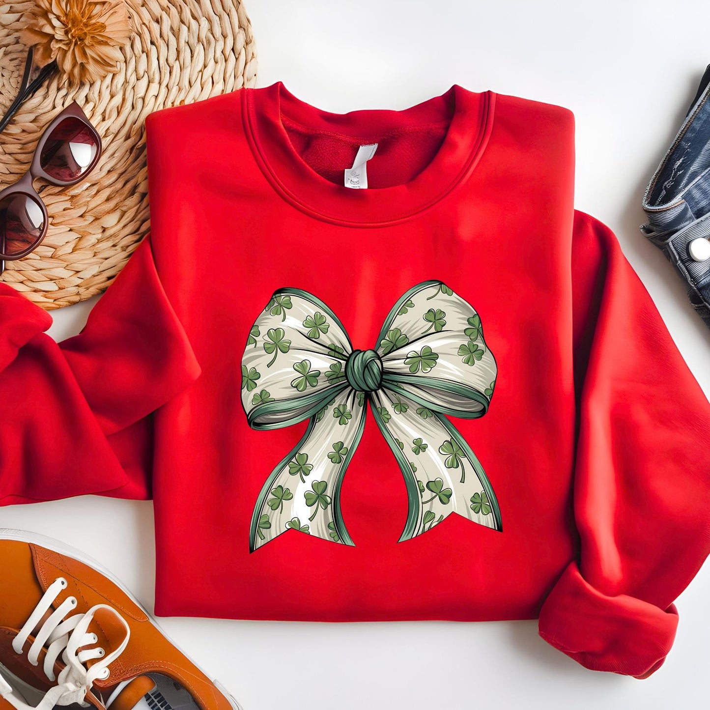 Coquette Bow St Patrick's Sweatshirt, St Patrick's Day Shirt, Lucky Shamrock Sweat, Women's St Patricks Gift, Irish Coquette Hoodie