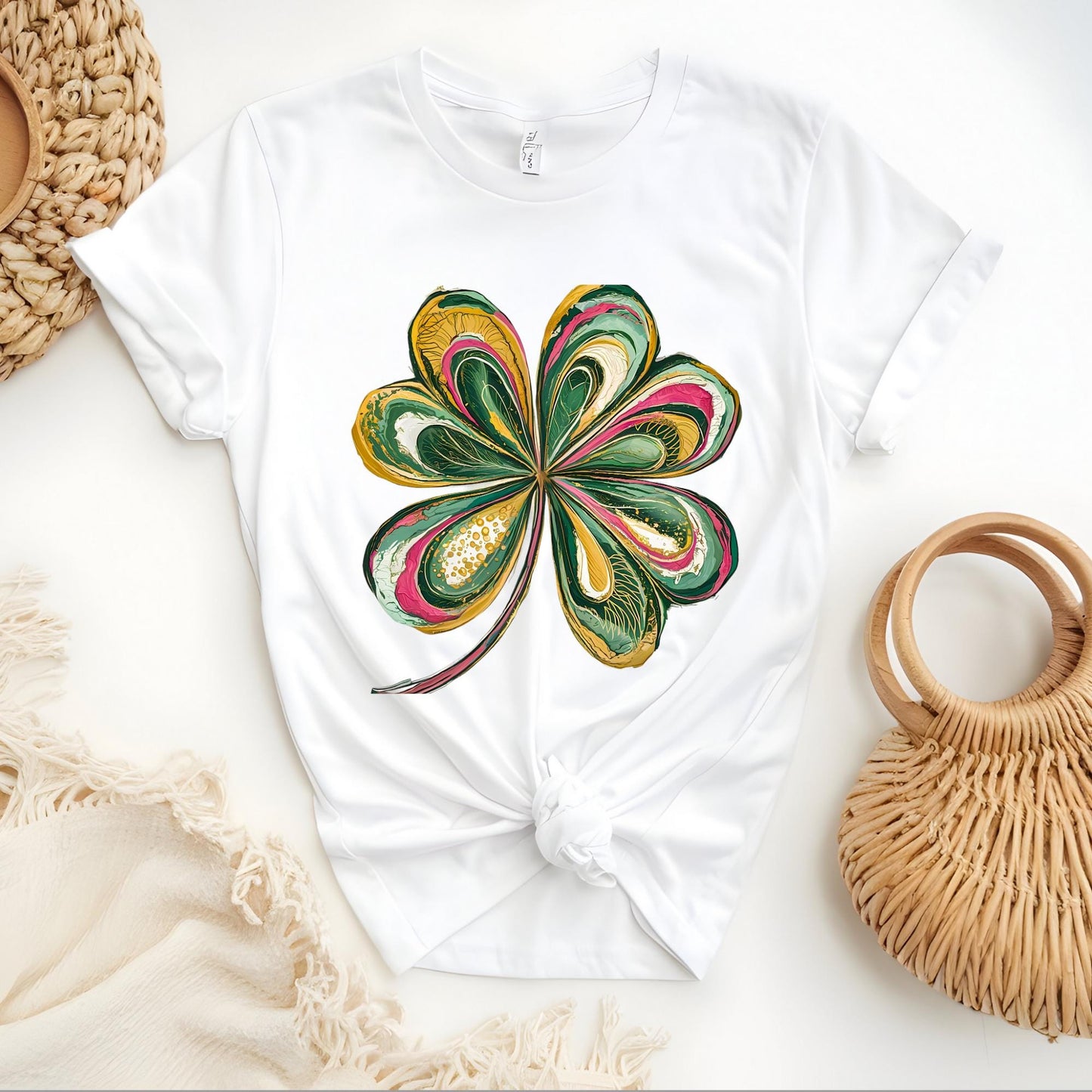 St Patricks Day Shirt Watercolor Lucky Shamrock Tshirt Cute Saint Patrick's Party Tee Four Leaf Clover T-shirt Irish Retro Shenanigans