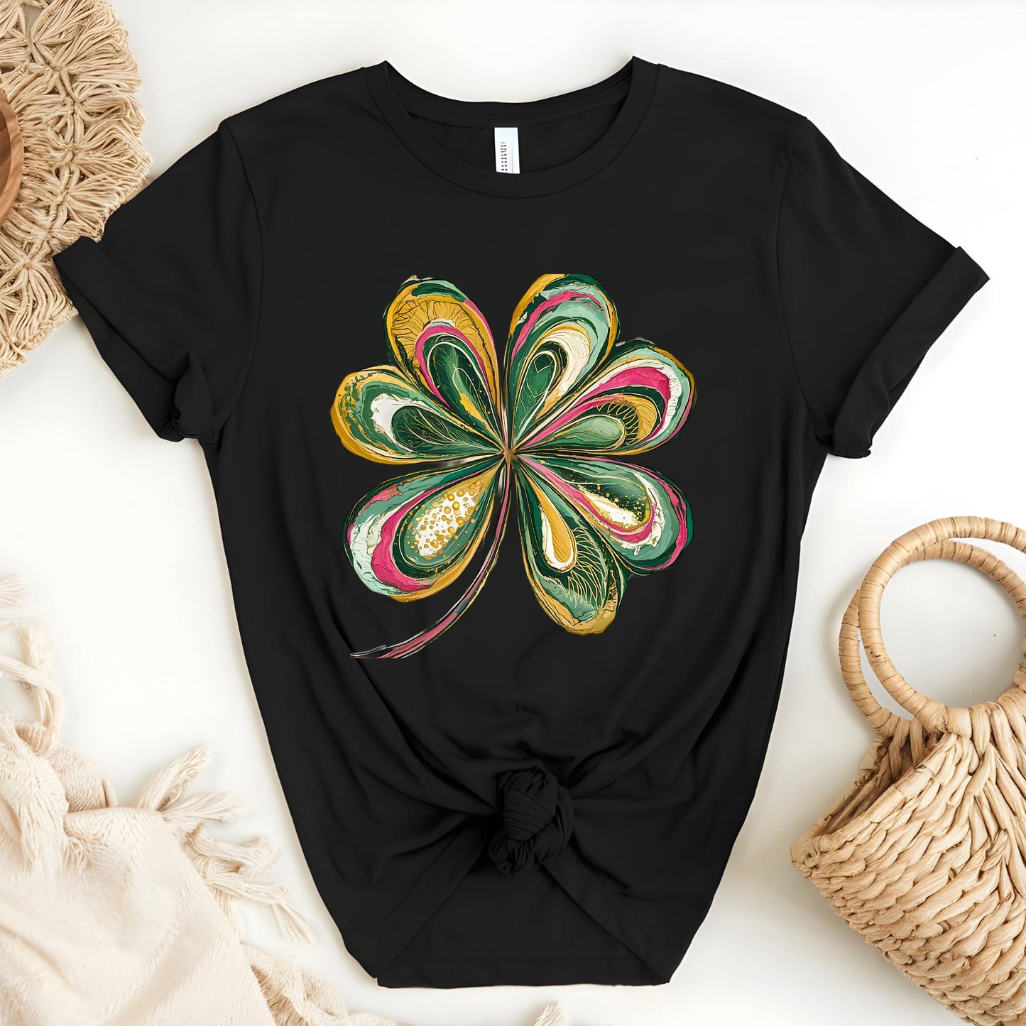 St Patricks Day Shirt Watercolor Lucky Shamrock Tshirt Cute Saint Patrick's Party Tee Four Leaf Clover T-shirt Irish Retro Shenanigans