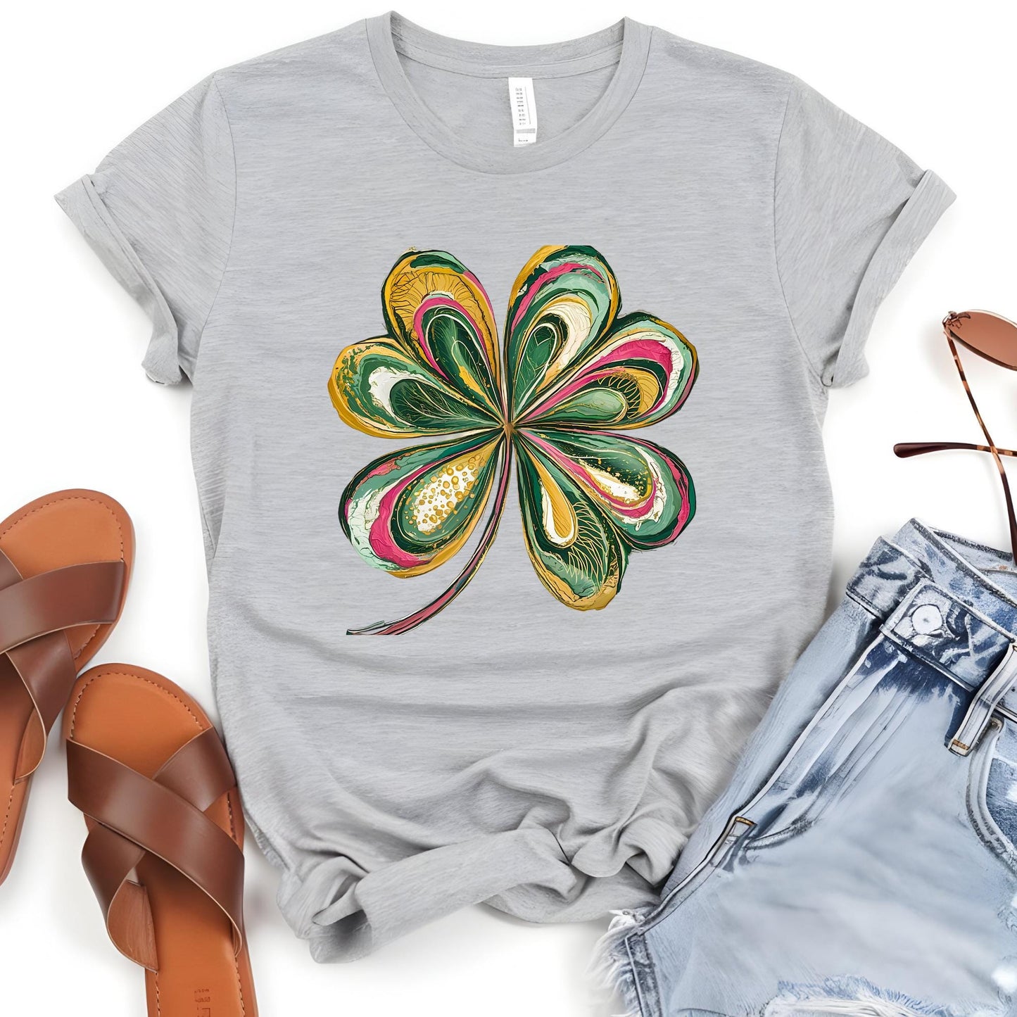 St Patricks Day Shirt Watercolor Lucky Shamrock Tshirt Cute Saint Patrick's Party Tee Four Leaf Clover T-shirt Irish Retro Shenanigans