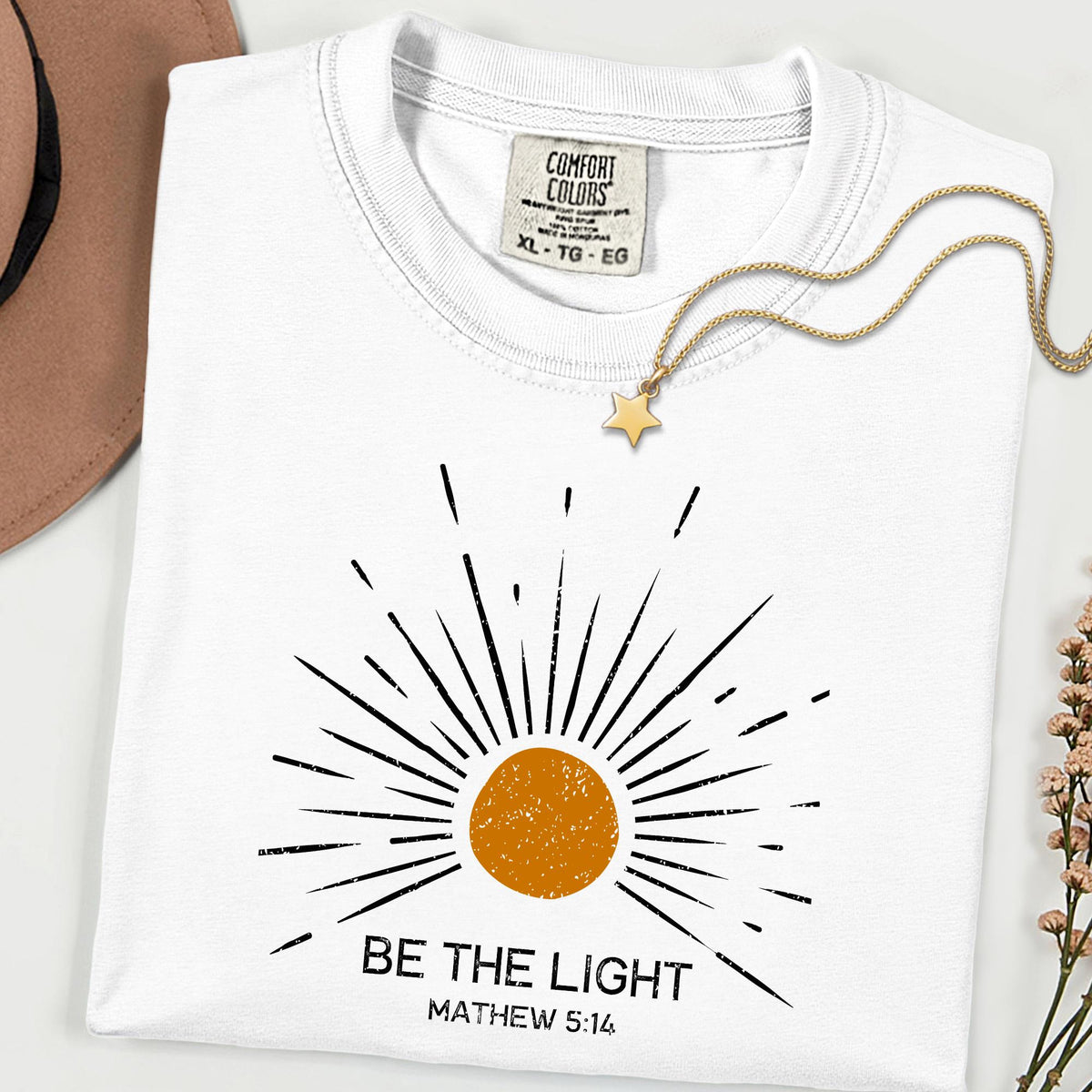 Comfort Colors® Be The Light Christian Shirt, Faith Inspired Bible Verse Tee, Jesus Lover Apparel, Sunlight Religious T-Shirt
