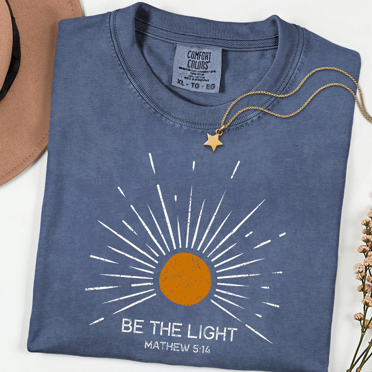 Comfort Colors® Be The Light Christian Shirt, Faith Inspired Bible Verse Tee, Jesus Lover Apparel, Sunlight Religious T-Shirt